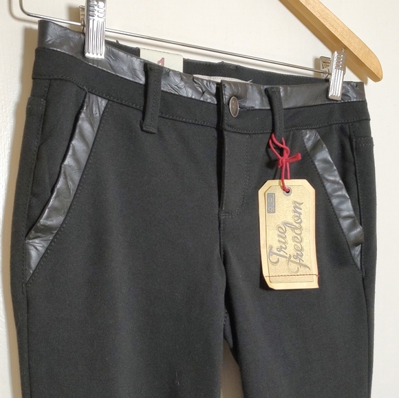 True Freedom Juniors Black Skinny Regular Fit Pants with Faux Leather Trim - Picture 3 of 16